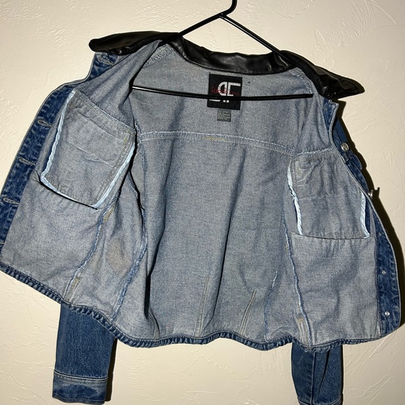 vintage rafaella cropped denim jacket with leather collar, size L - Picture 6 of 7